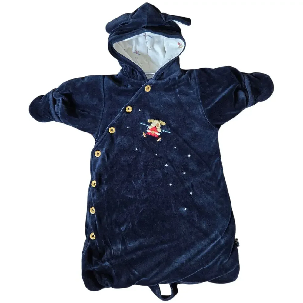Vintage Le Top Baby Bunting Size 0-6 Months Newborn Puppy Dog Velvet Sack Navy